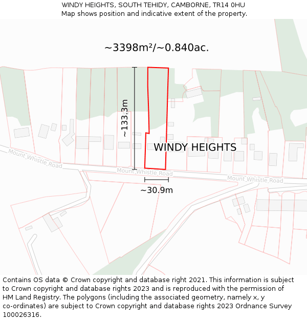 WINDY HEIGHTS, SOUTH TEHIDY, CAMBORNE, TR14 0HU: Plot and title map