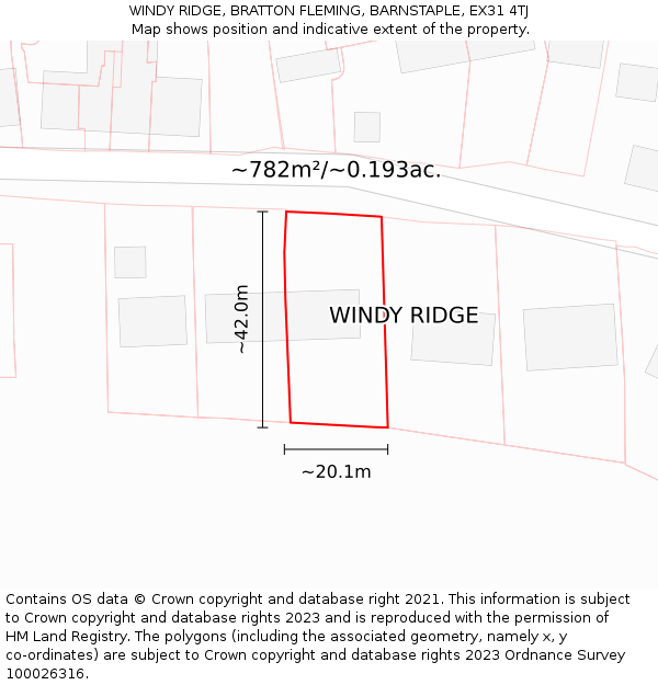 WINDY RIDGE, BRATTON FLEMING, BARNSTAPLE, EX31 4TJ: Plot and title map