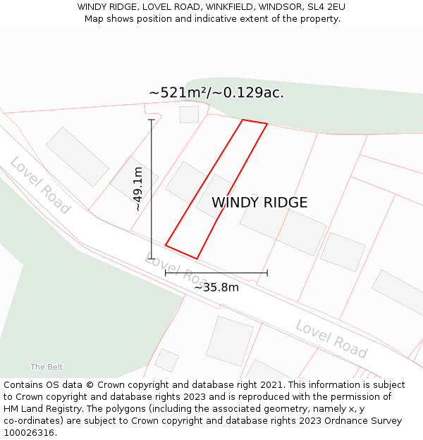 WINDY RIDGE, LOVEL ROAD, WINKFIELD, WINDSOR, SL4 2EU: Plot and title map