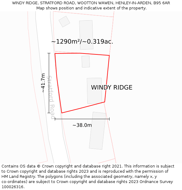 WINDY RIDGE, STRATFORD ROAD, WOOTTON WAWEN, HENLEY-IN-ARDEN, B95 6AR: Plot and title map