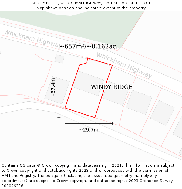 WINDY RIDGE, WHICKHAM HIGHWAY, GATESHEAD, NE11 9QH: Plot and title map