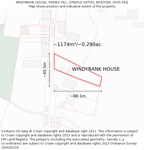 WINDYBANK HOUSE, PAINES HILL, STEEPLE ASTON, BICESTER, OX25 4SQ: Plot and title map