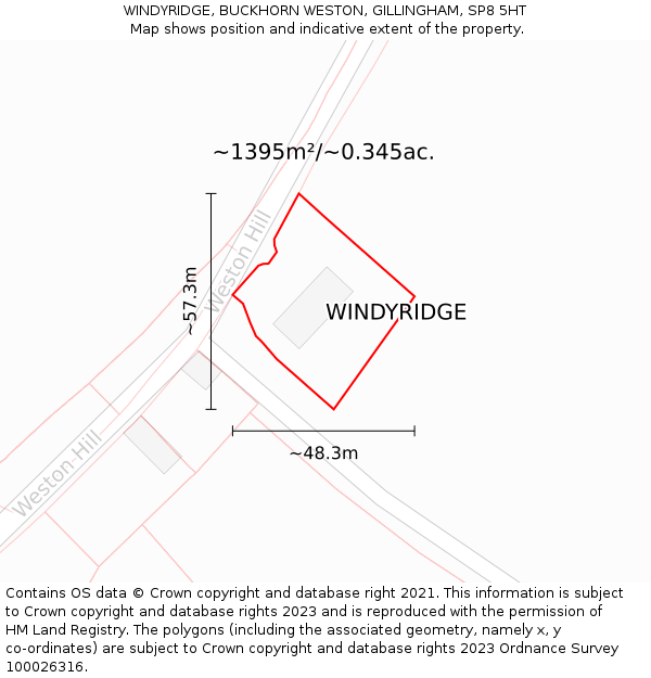 WINDYRIDGE, BUCKHORN WESTON, GILLINGHAM, SP8 5HT: Plot and title map