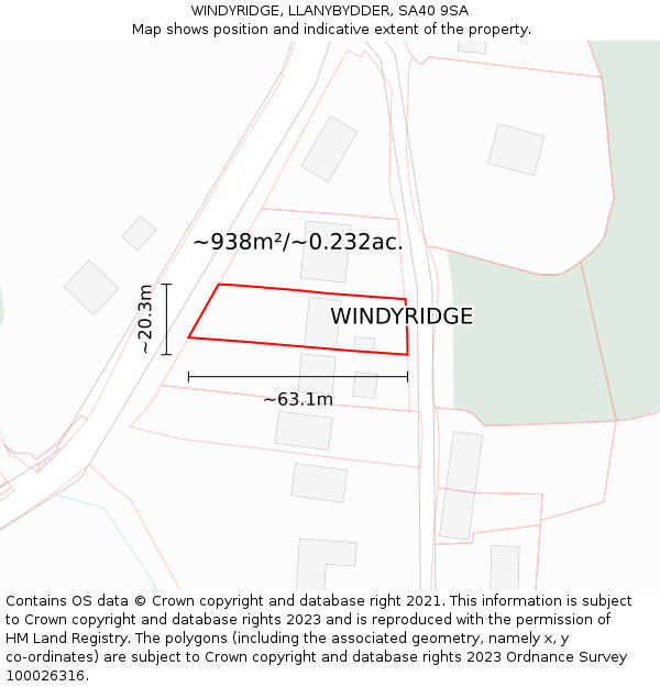 WINDYRIDGE, LLANYBYDDER, SA40 9SA: Plot and title map