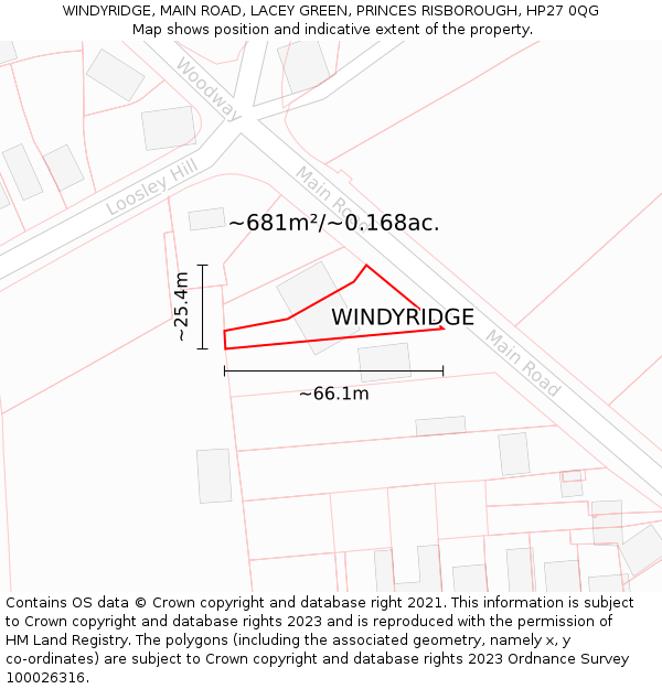 WINDYRIDGE, MAIN ROAD, LACEY GREEN, PRINCES RISBOROUGH, HP27 0QG: Plot and title map