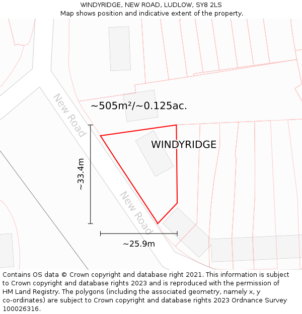 WINDYRIDGE, NEW ROAD, LUDLOW, SY8 2LS: Plot and title map
