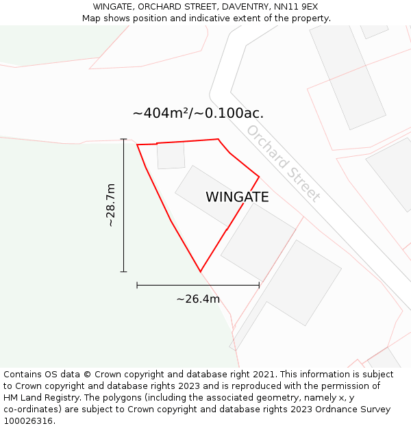 WINGATE, ORCHARD STREET, DAVENTRY, NN11 9EX: Plot and title map