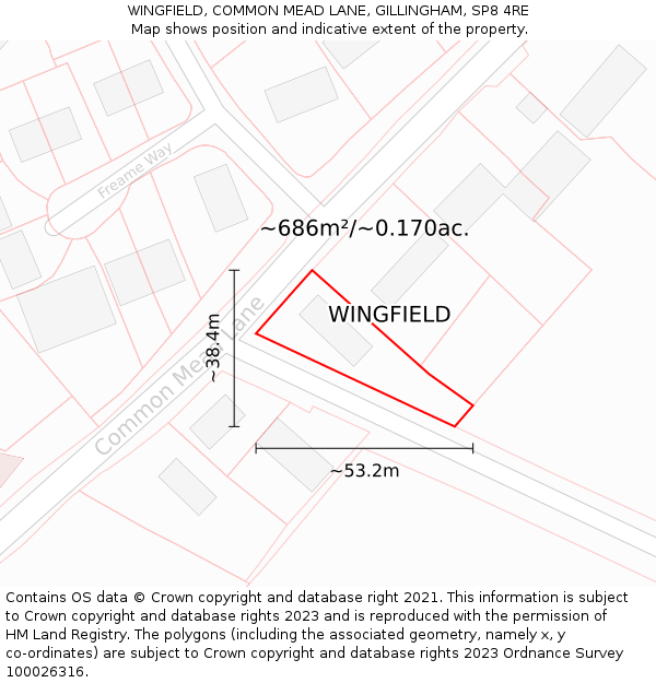 WINGFIELD, COMMON MEAD LANE, GILLINGHAM, SP8 4RE: Plot and title map