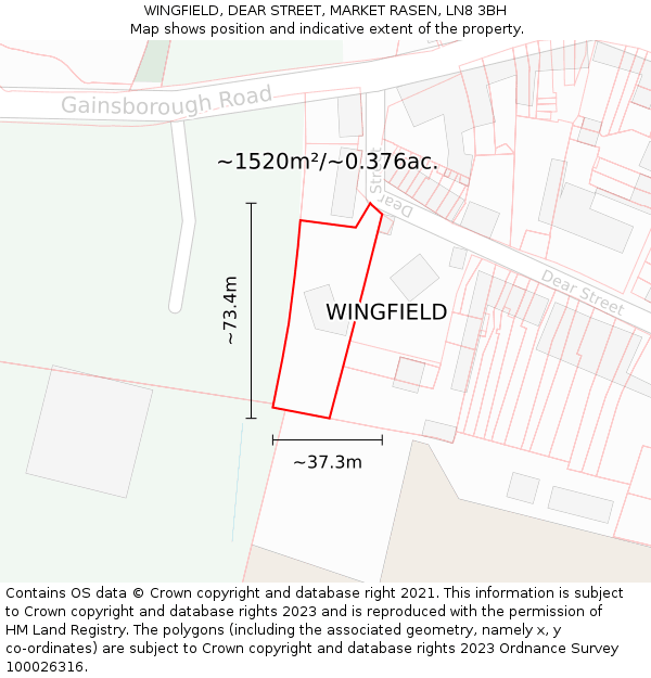 WINGFIELD, DEAR STREET, MARKET RASEN, LN8 3BH: Plot and title map