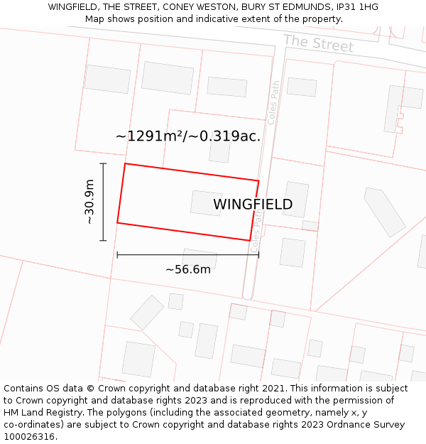 WINGFIELD, THE STREET, CONEY WESTON, BURY ST EDMUNDS, IP31 1HG: Plot and title map