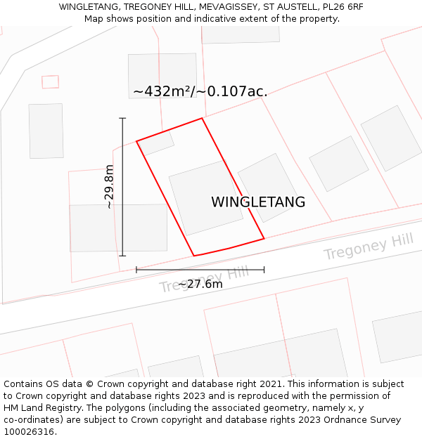 WINGLETANG, TREGONEY HILL, MEVAGISSEY, ST AUSTELL, PL26 6RF: Plot and title map