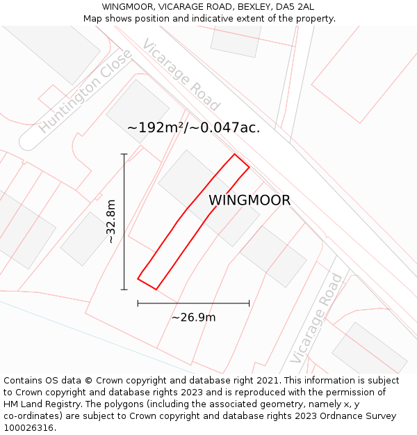 WINGMOOR, VICARAGE ROAD, BEXLEY, DA5 2AL: Plot and title map