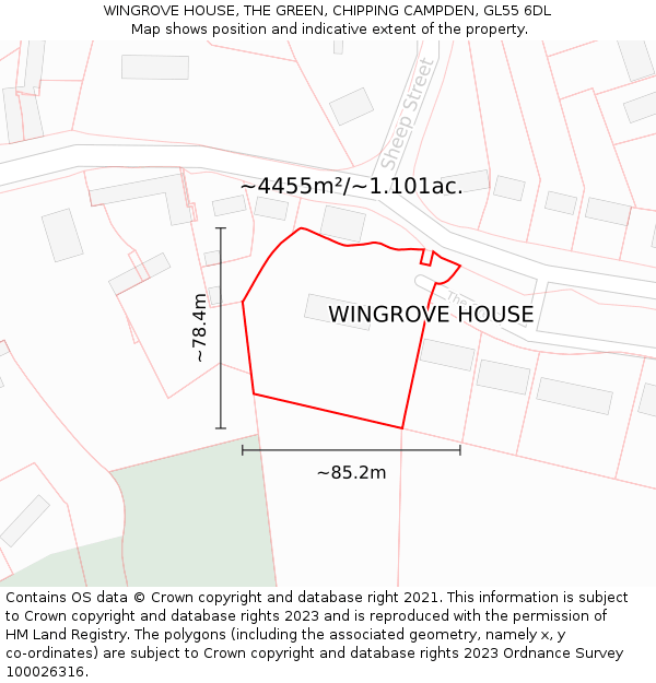 WINGROVE HOUSE, THE GREEN, CHIPPING CAMPDEN, GL55 6DL: Plot and title map