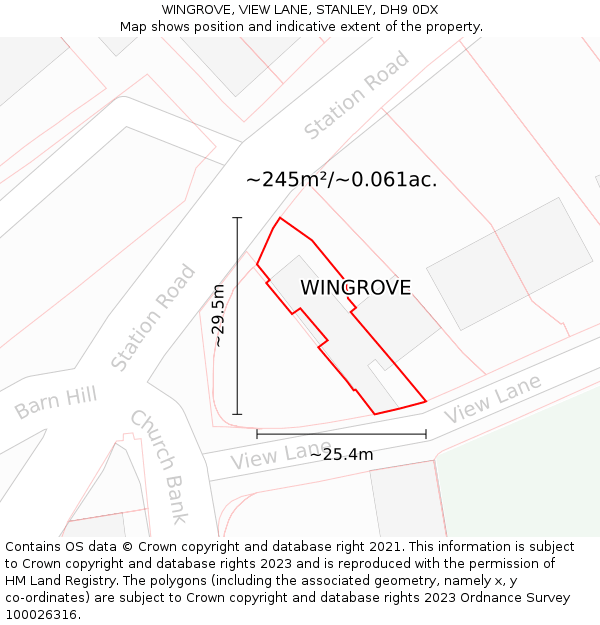 WINGROVE, VIEW LANE, STANLEY, DH9 0DX: Plot and title map