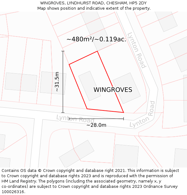 WINGROVES, LYNDHURST ROAD, CHESHAM, HP5 2DY: Plot and title map