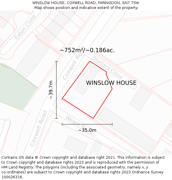 WINSLOW HOUSE, COXWELL ROAD, FARINGDON, SN7 7SW: Plot and title map