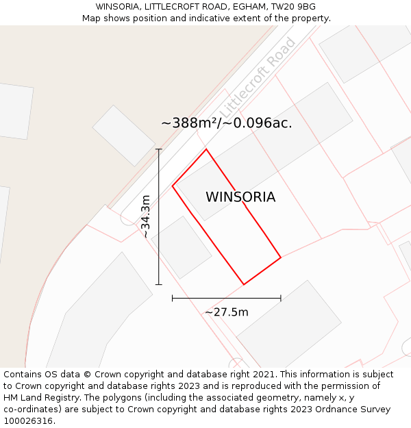 WINSORIA, LITTLECROFT ROAD, EGHAM, TW20 9BG: Plot and title map