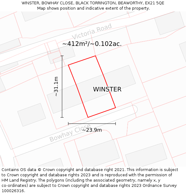 WINSTER, BOWHAY CLOSE, BLACK TORRINGTON, BEAWORTHY, EX21 5QE: Plot and title map