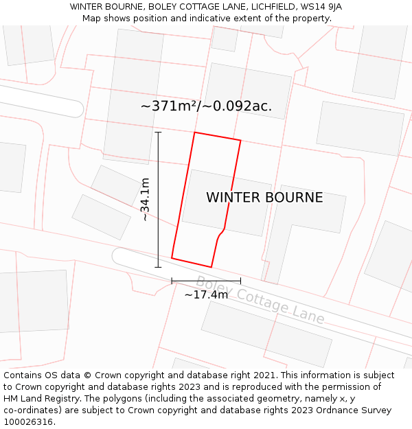 WINTER BOURNE, BOLEY COTTAGE LANE, LICHFIELD, WS14 9JA: Plot and title map