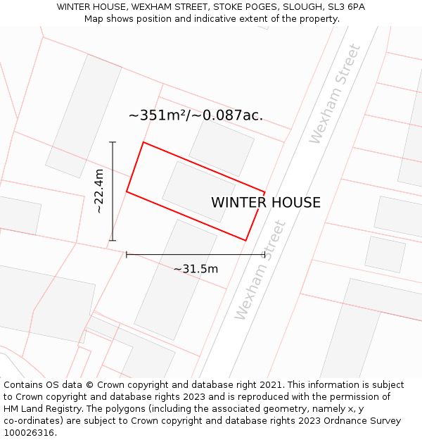 WINTER HOUSE, WEXHAM STREET, STOKE POGES, SLOUGH, SL3 6PA: Plot and title map