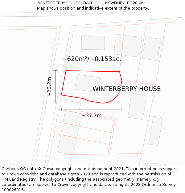 WINTERBERRY HOUSE, BALL HILL, NEWBURY, RG20 0NL: Plot and title map