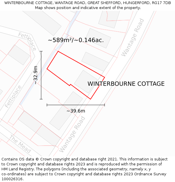 WINTERBOURNE COTTAGE, WANTAGE ROAD, GREAT SHEFFORD, HUNGERFORD, RG17 7DB: Plot and title map