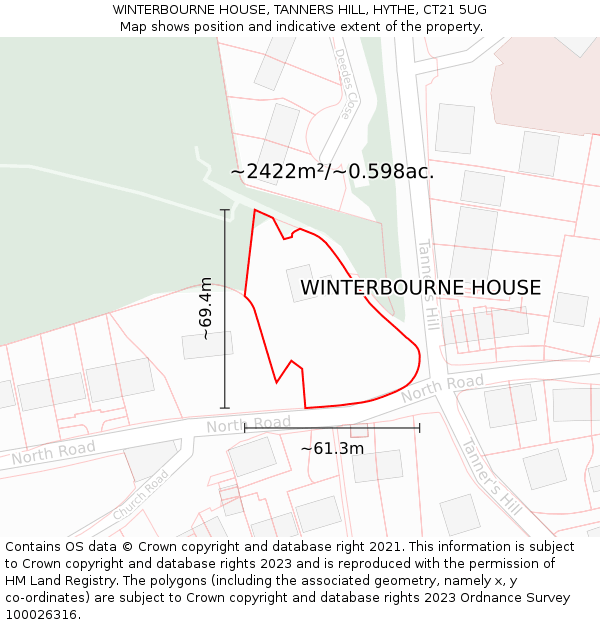 WINTERBOURNE HOUSE, TANNERS HILL, HYTHE, CT21 5UG: Plot and title map