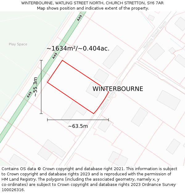 WINTERBOURNE, WATLING STREET NORTH, CHURCH STRETTON, SY6 7AR: Plot and title map