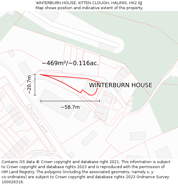WINTERBURN HOUSE, KITTEN CLOUGH, HALIFAX, HX2 0JJ: Plot and title map