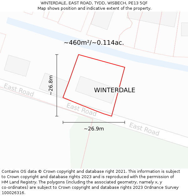 WINTERDALE, EAST ROAD, TYDD, WISBECH, PE13 5QF: Plot and title map