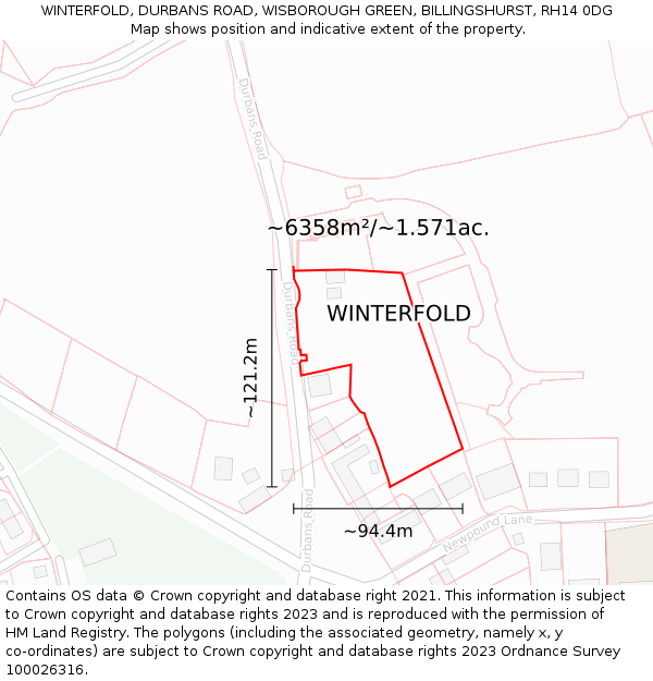 WINTERFOLD, DURBANS ROAD, WISBOROUGH GREEN, BILLINGSHURST, RH14 0DG: Plot and title map
