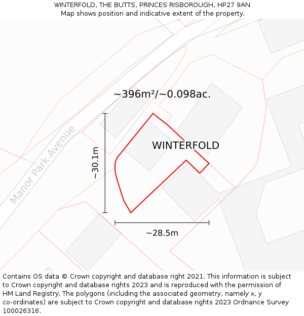 WINTERFOLD, THE BUTTS, PRINCES RISBOROUGH, HP27 9AN: Plot and title map