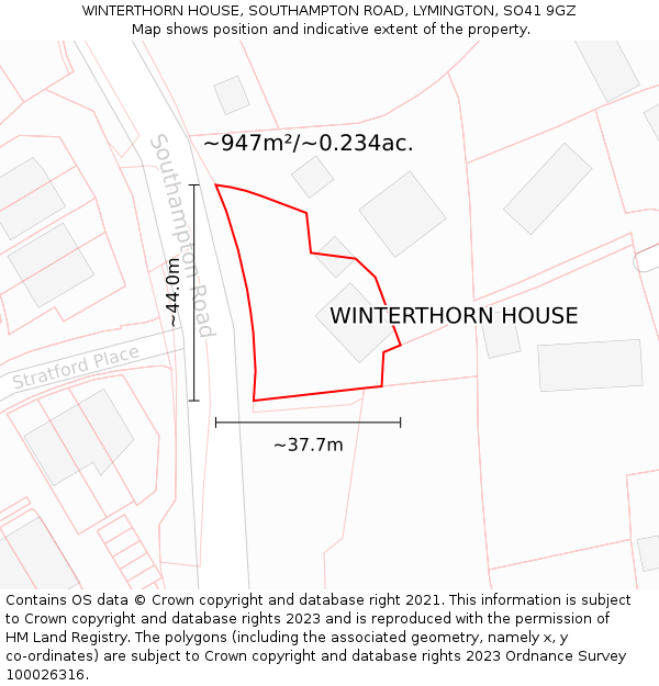 WINTERTHORN HOUSE, SOUTHAMPTON ROAD, LYMINGTON, SO41 9GZ: Plot and title map
