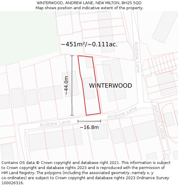 WINTERWOOD, ANDREW LANE, NEW MILTON, BH25 5QD: Plot and title map