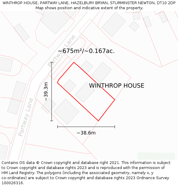 WINTHROP HOUSE, PARTWAY LANE, HAZELBURY BRYAN, STURMINSTER NEWTON, DT10 2DP: Plot and title map