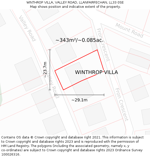 WINTHROP VILLA, VALLEY ROAD, LLANFAIRFECHAN, LL33 0SE: Plot and title map