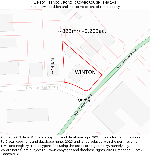 WINTON, BEACON ROAD, CROWBOROUGH, TN6 1AS: Plot and title map