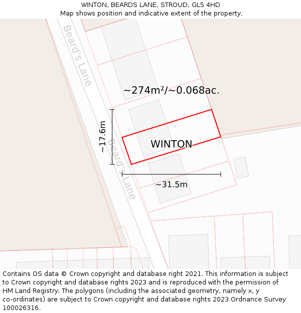 WINTON, BEARDS LANE, STROUD, GL5 4HD: Plot and title map