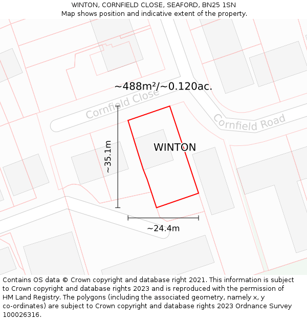 WINTON, CORNFIELD CLOSE, SEAFORD, BN25 1SN: Plot and title map