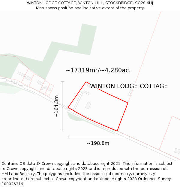 WINTON LODGE COTTAGE, WINTON HILL, STOCKBRIDGE, SO20 6HJ: Plot and title map