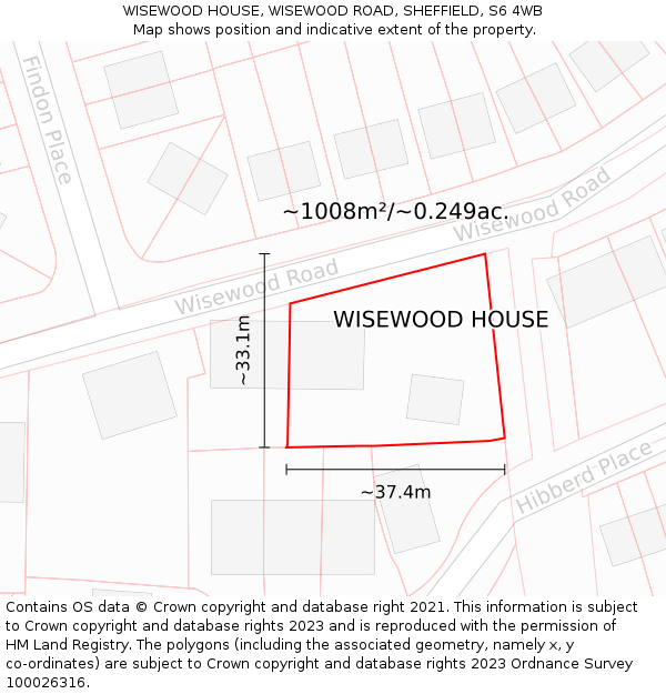 WISEWOOD HOUSE, WISEWOOD ROAD, SHEFFIELD, S6 4WB: Plot and title map