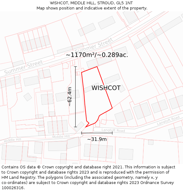 WISHCOT, MIDDLE HILL, STROUD, GL5 1NT: Plot and title map