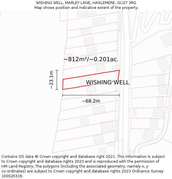 WISHING WELL, MARLEY LANE, HASLEMERE, GU27 3RG: Plot and title map