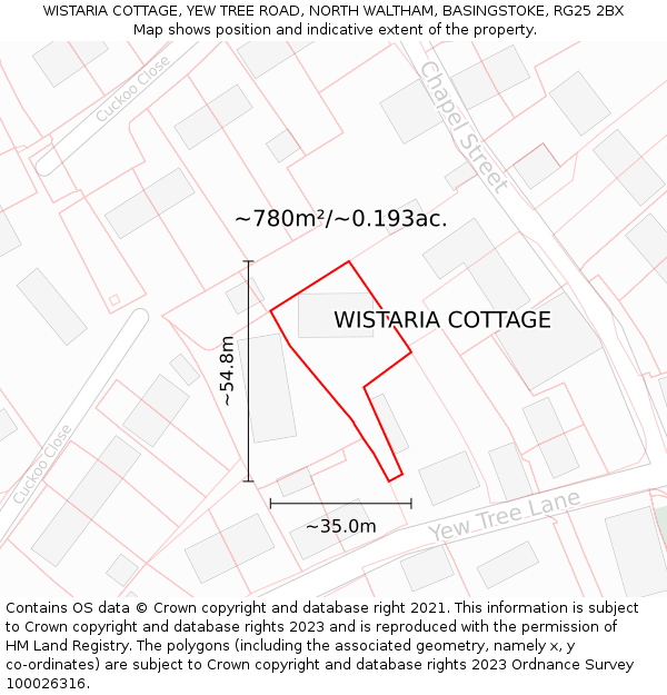 WISTARIA COTTAGE, YEW TREE ROAD, NORTH WALTHAM, BASINGSTOKE, RG25 2BX: Plot and title map