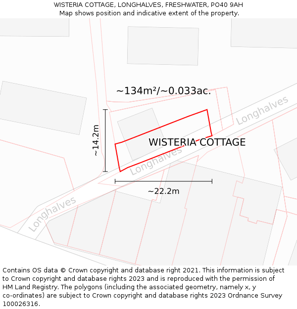 WISTERIA COTTAGE, LONGHALVES, FRESHWATER, PO40 9AH: Plot and title map