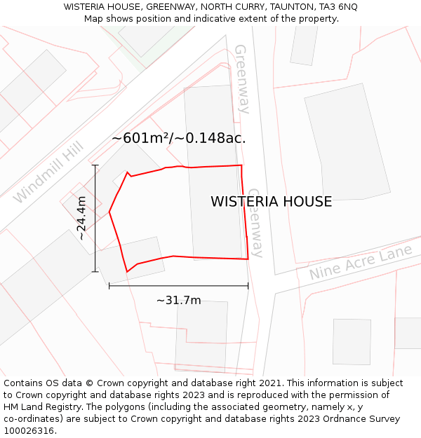 WISTERIA HOUSE, GREENWAY, NORTH CURRY, TAUNTON, TA3 6NQ: Plot and title map