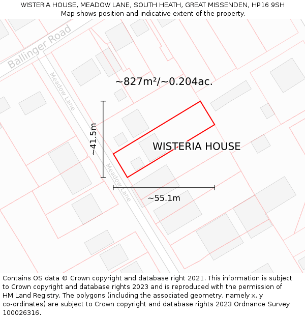 WISTERIA HOUSE, MEADOW LANE, SOUTH HEATH, GREAT MISSENDEN, HP16 9SH: Plot and title map