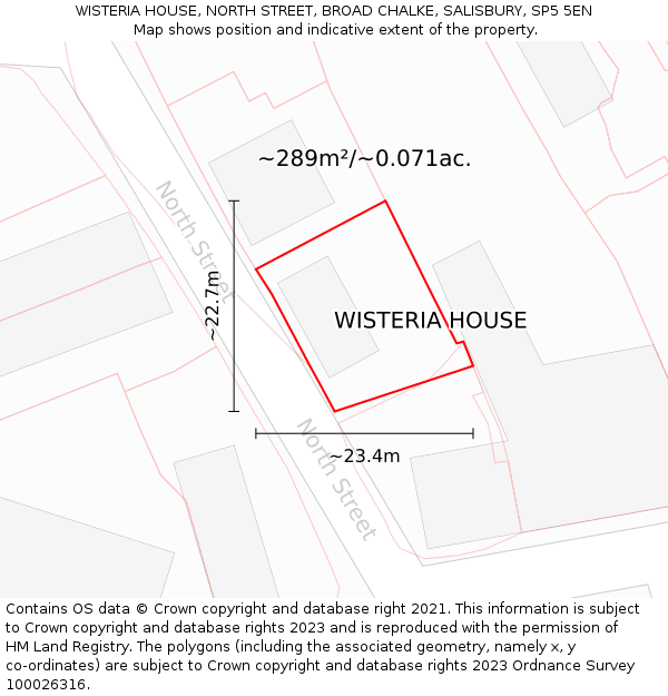 WISTERIA HOUSE, NORTH STREET, BROAD CHALKE, SALISBURY, SP5 5EN: Plot and title map