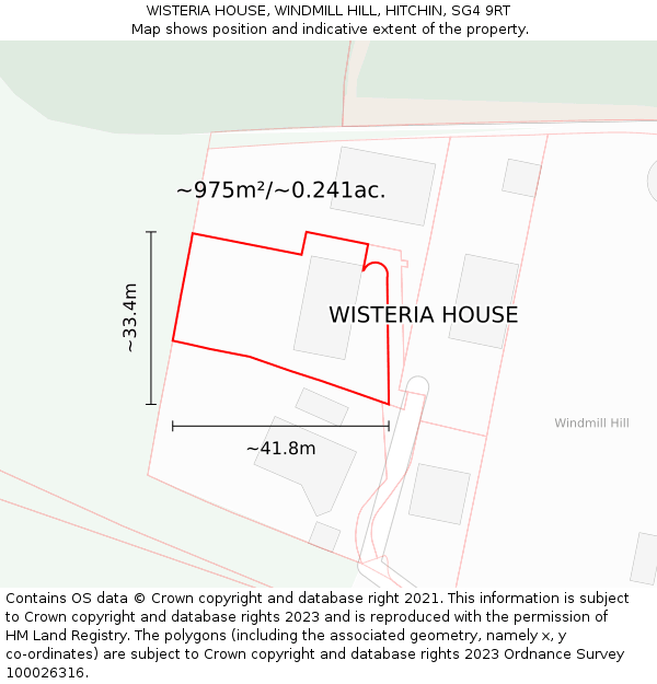 WISTERIA HOUSE, WINDMILL HILL, HITCHIN, SG4 9RT: Plot and title map