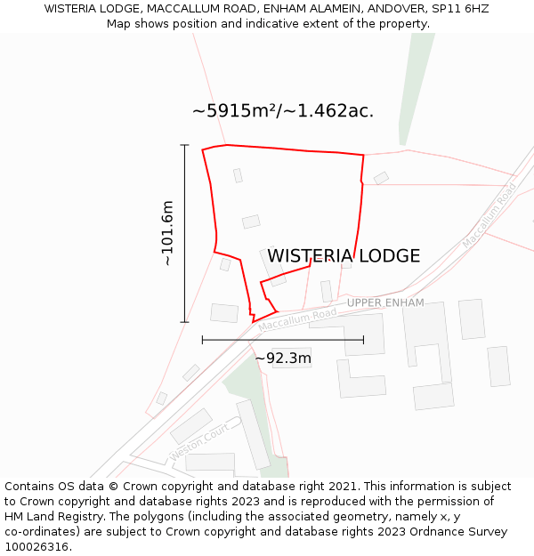 WISTERIA LODGE, MACCALLUM ROAD, ENHAM ALAMEIN, ANDOVER, SP11 6HZ: Plot and title map